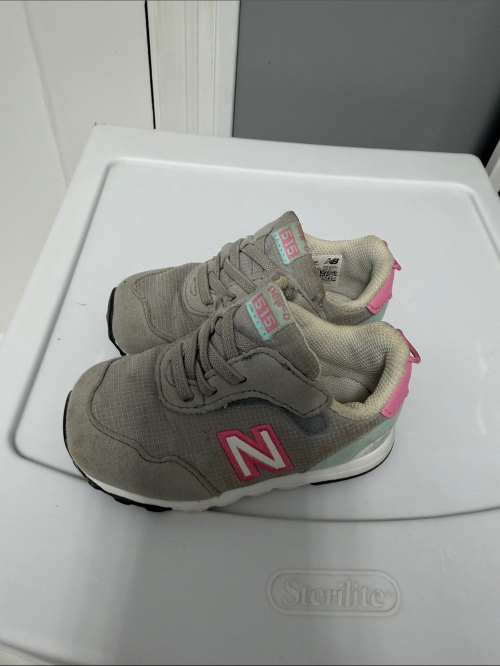 New Balance Grey and Pink Kids Running Shoes
